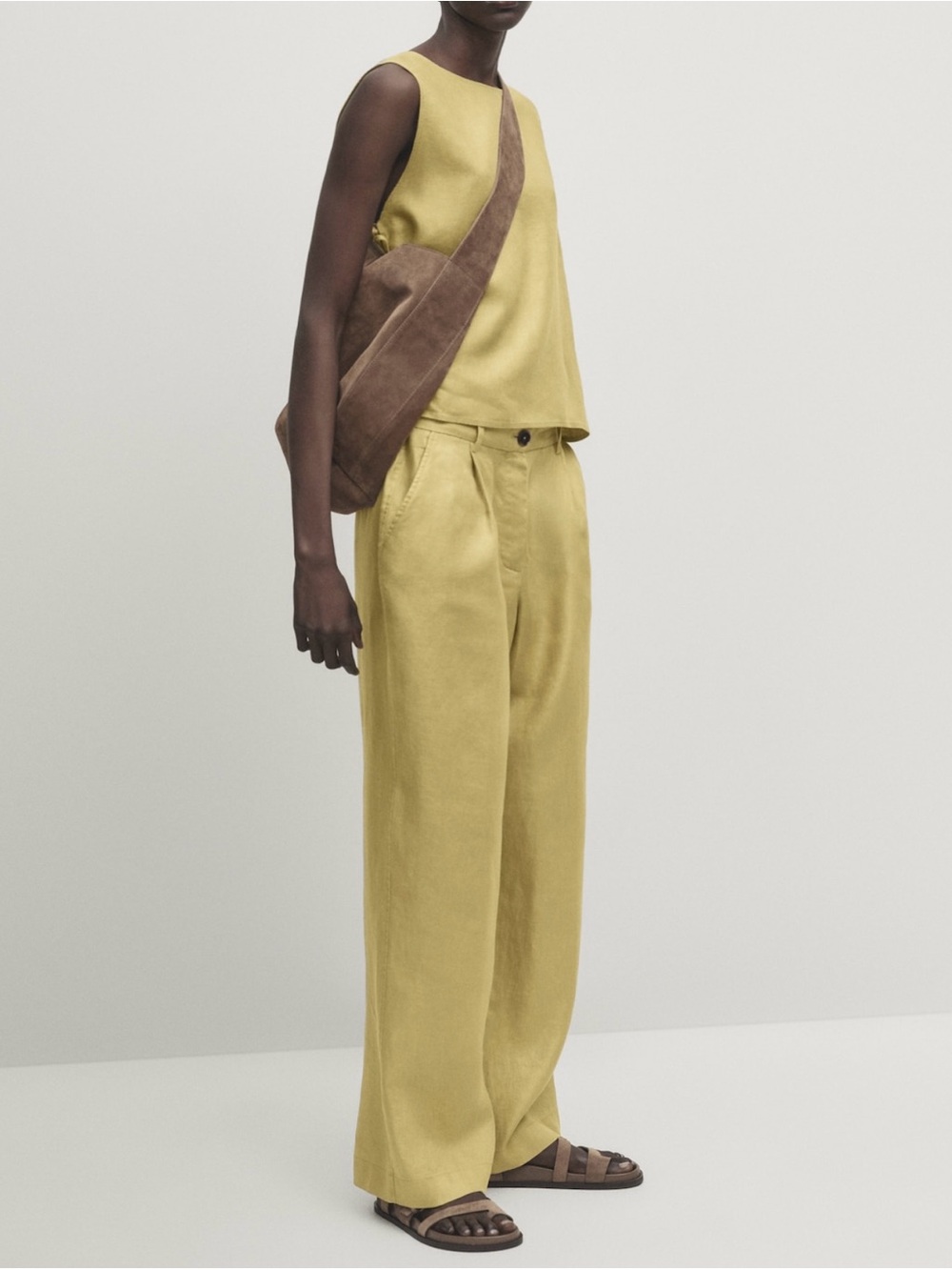 Brand New Massimo Dutti Olive-Yellow Linen trousers / Size S